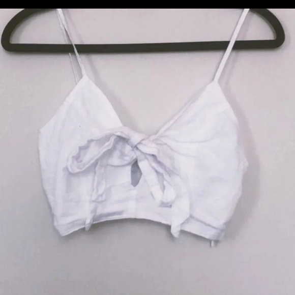White Cottage Core Front Tie Crop Top White - Picture 2 of 13